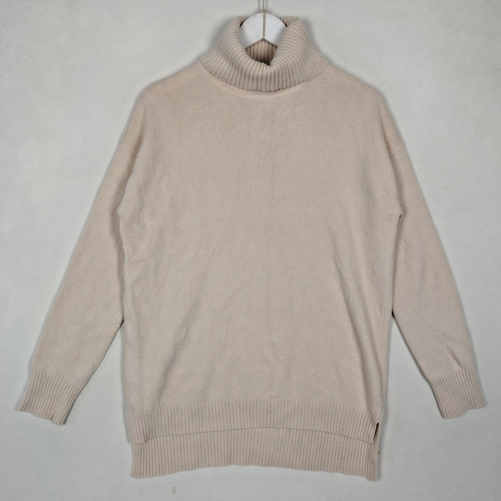 ME+EM Merino Wool Cashmere Turtleneck Sweater Beige Oatmeal Large